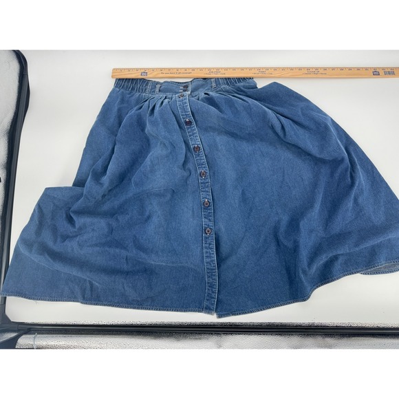 Vintage Koret City Blues Denim Skirt 36 Womens Button Front Pockets Elastic - Picture 11 of 16